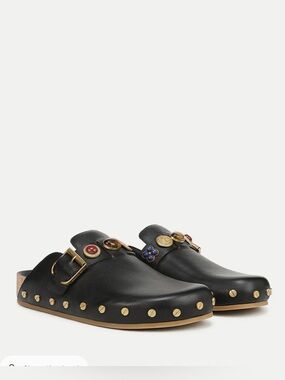 Veronica Beard Fern Black Leather Studded Mule Clogs Embellished Charms 8